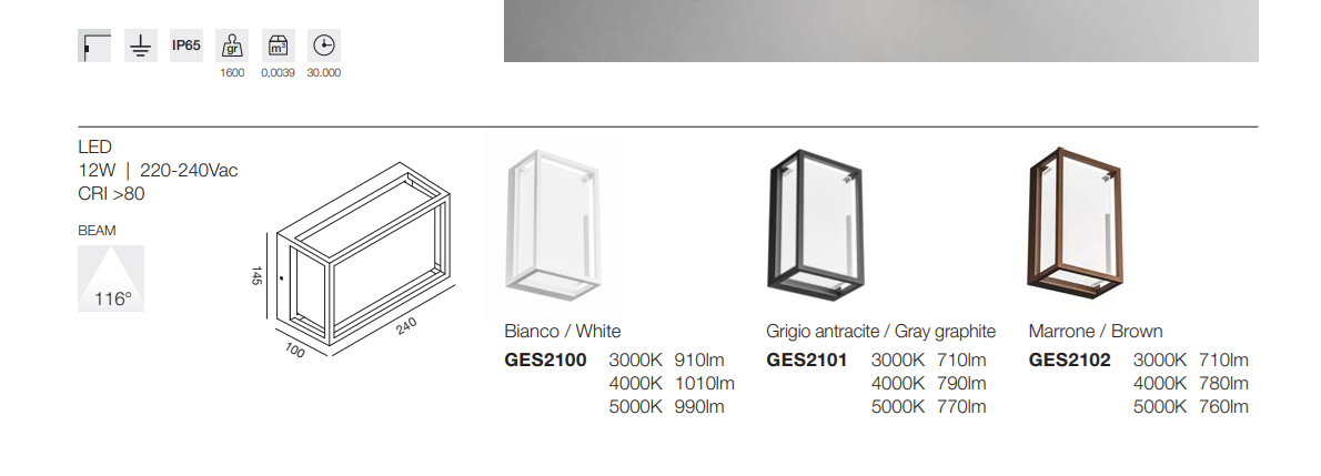 GEALUCE Applique gabbia in alluminio finitura bianco-antracite-marrone diffusore in metacrilico IP65 LED GEALUCE Applique gabbia in alluminio finitura bianco-antracite-marrone diffusore in metacrilico IP65 LED